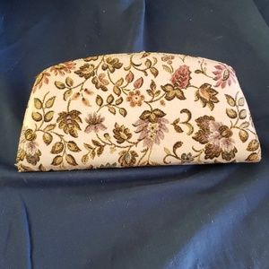 Vintage Baronet clutch. White with a green, purple and pink floral design.